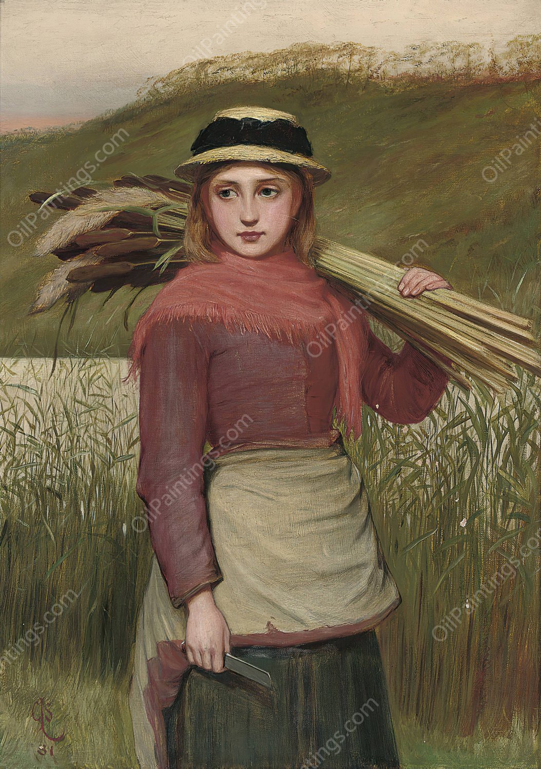 The Reed Cutter 1881 by Charles Sillem Lidderdale - Hand-Painted Oil Painting Reproduction