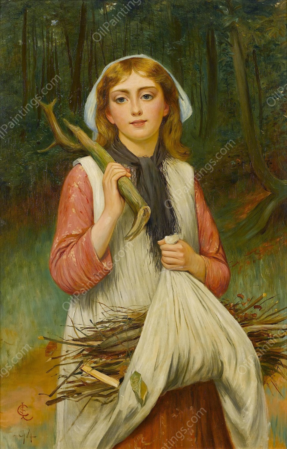The Young Faggot-Gatherer  by Charles Sillem Lidderdale - Hand-Painted Oil Painting Reproduction