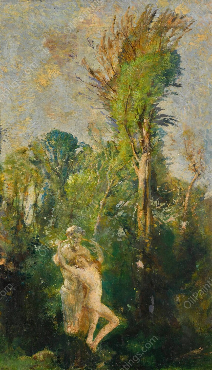 A Wood Nymph With A Statue Of Pan by Charles Sims - Hand-Painted Oil Painting Reproduction