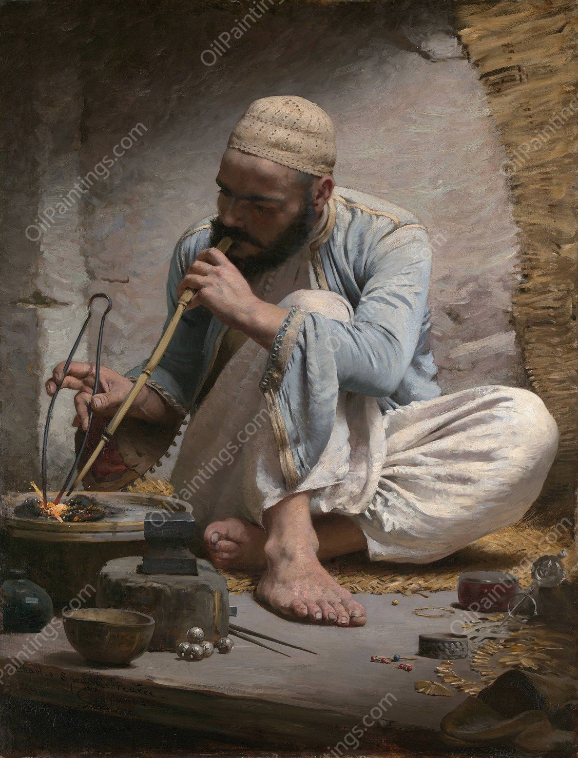 The Arab Jeweler  by Charles Sprague Pearce - Hand-Painted Oil Painting Reproduction