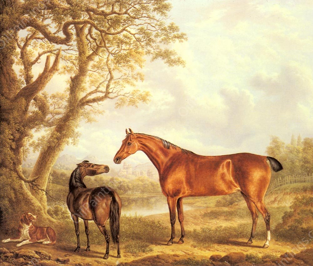 Hunters and a Spaniel in an Extensive Landscape by Charles Towne - Hand-Painted Oil Painting Reproduction