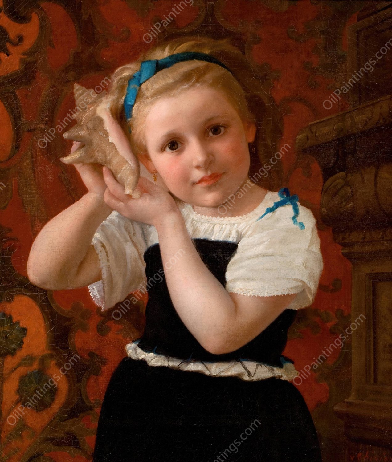 Listening to the Sea Shell by Charles Victor Thirion - Hand-Painted Oil Painting Reproduction