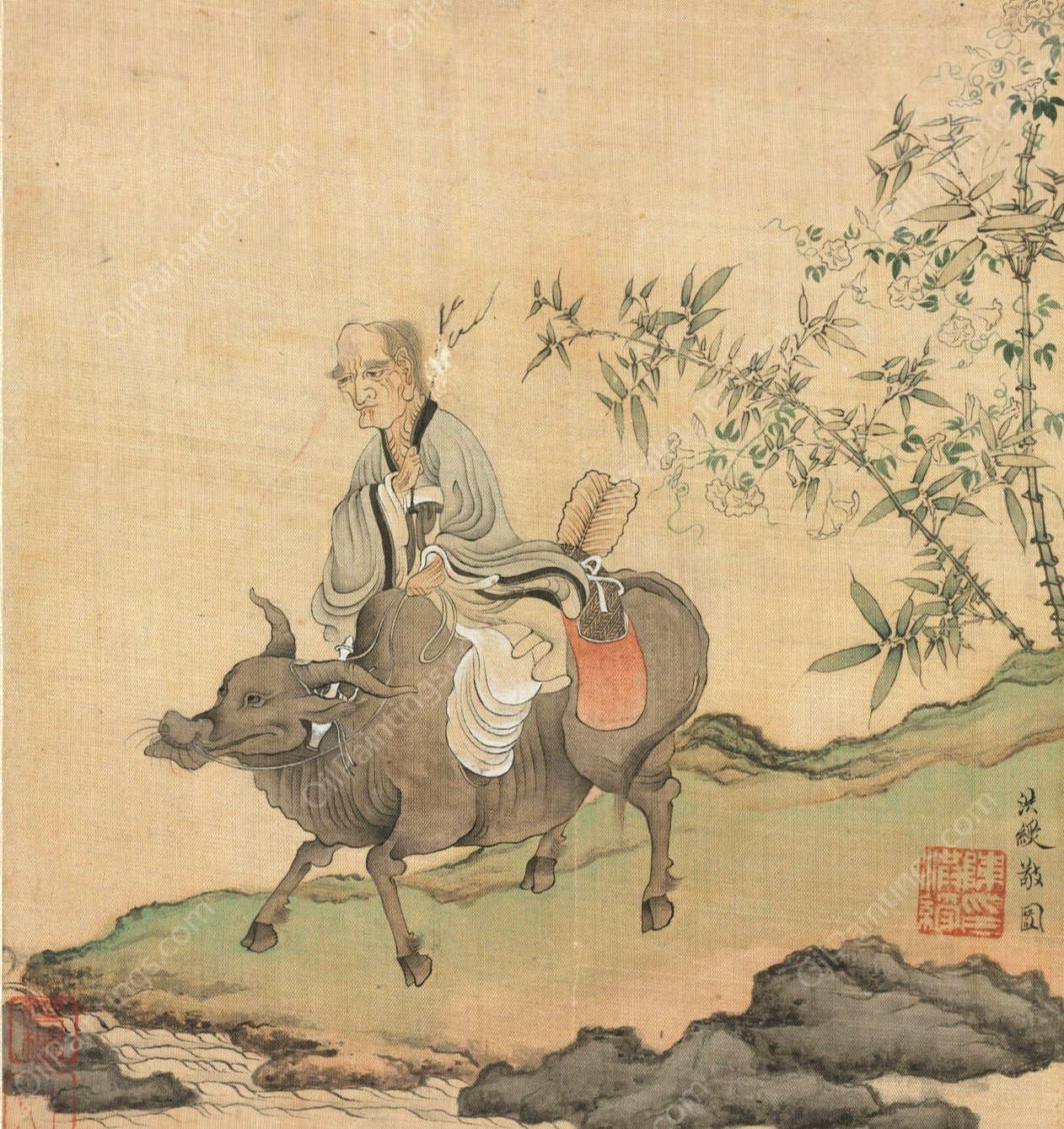 Laozi Riding an Ox  by Chen Hongshou - Hand-Painted Oil Painting Reproduction
