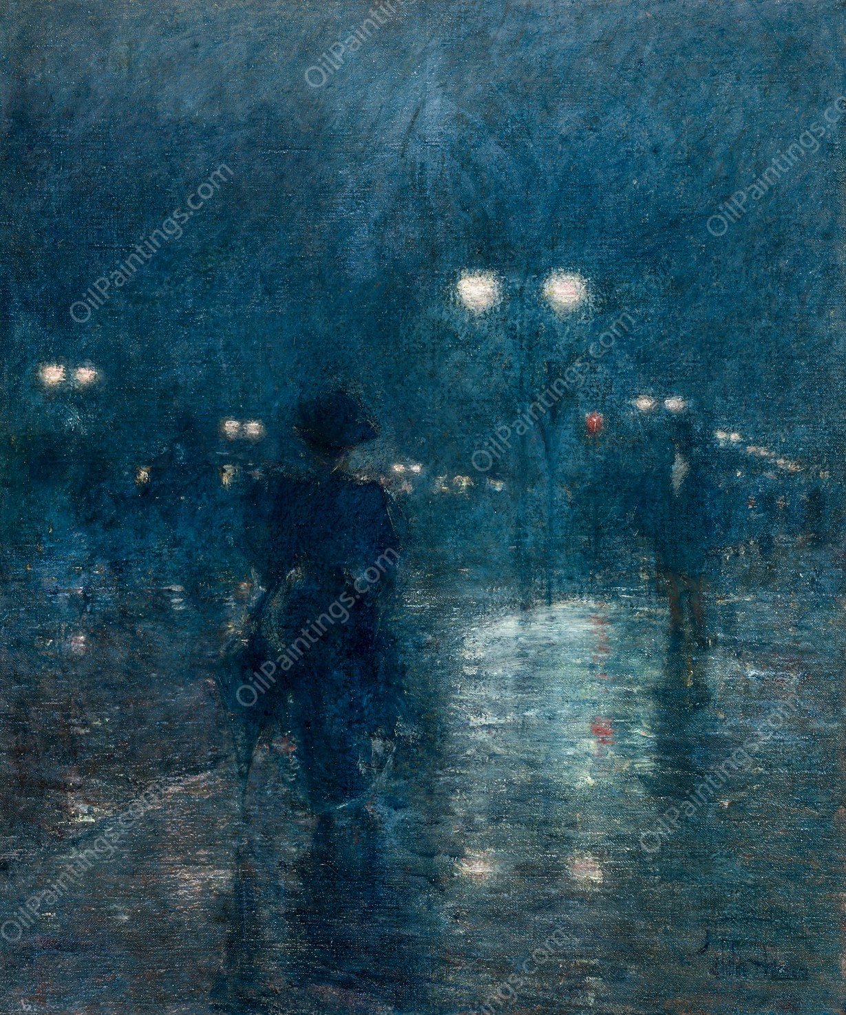Fifth Avenue Nocturne  by Childe Hassam - Hand-Painted Oil Painting Reproduction