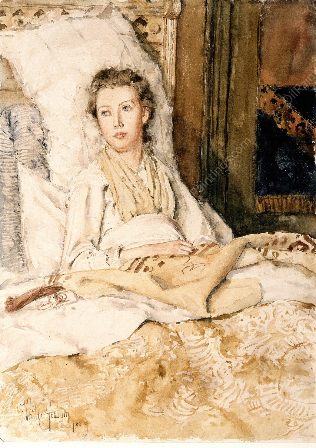 Maud Sewing  by Childe Hassam - Hand-Painted Oil Painting Reproduction