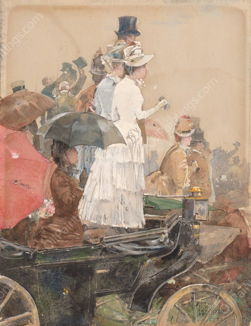 Spectators At The Grand Prix  by Childe Hassam - Hand-Painted Oil Painting Reproduction