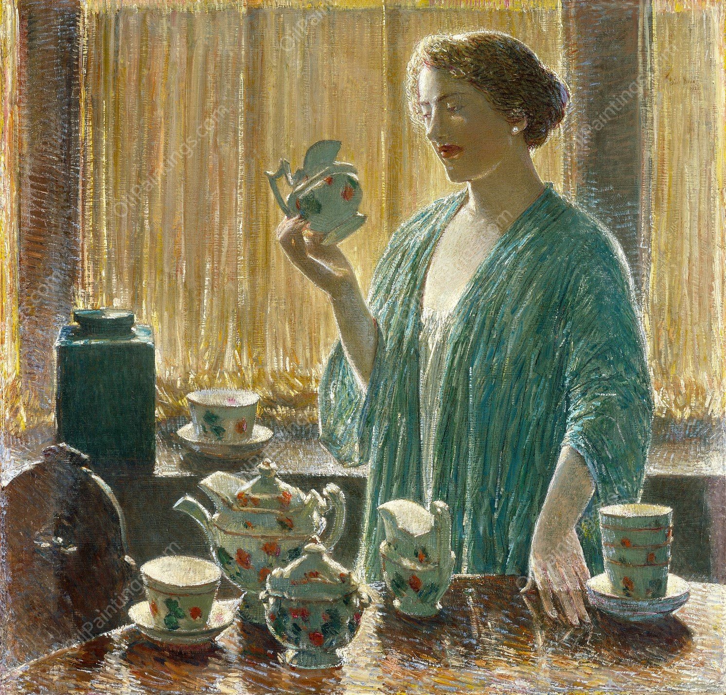 Strawberry Tea Set  by Childe Hassam - Hand-Painted Oil Painting Reproduction
