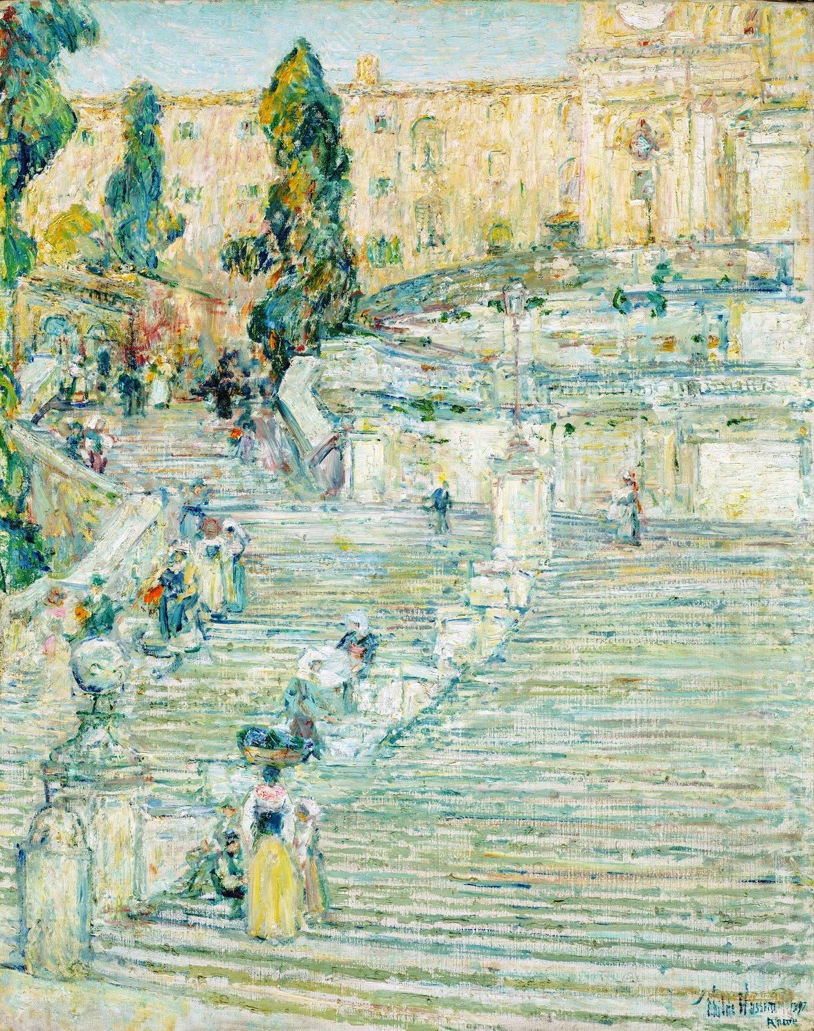 The Spanish Stairs, Rome  by Childe Hassam - Hand-Painted Oil Painting Reproduction