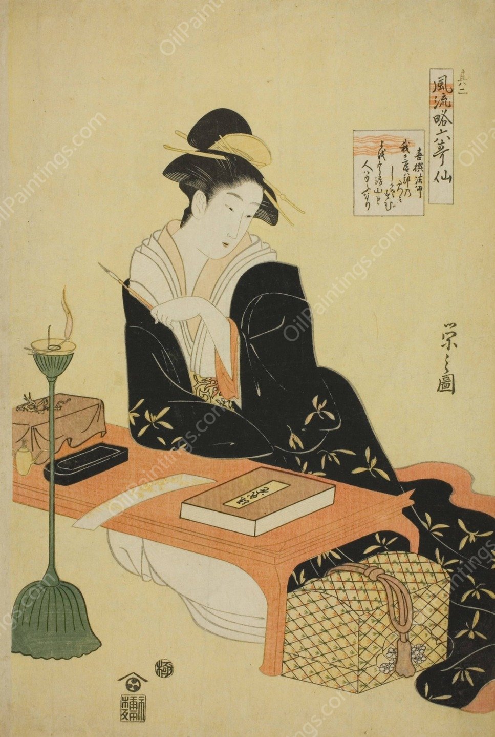 An Elegant Parody of the Six Poetic Immortals  by Chobunsai Eishi - Hand-Painted Oil Painting Reproduction