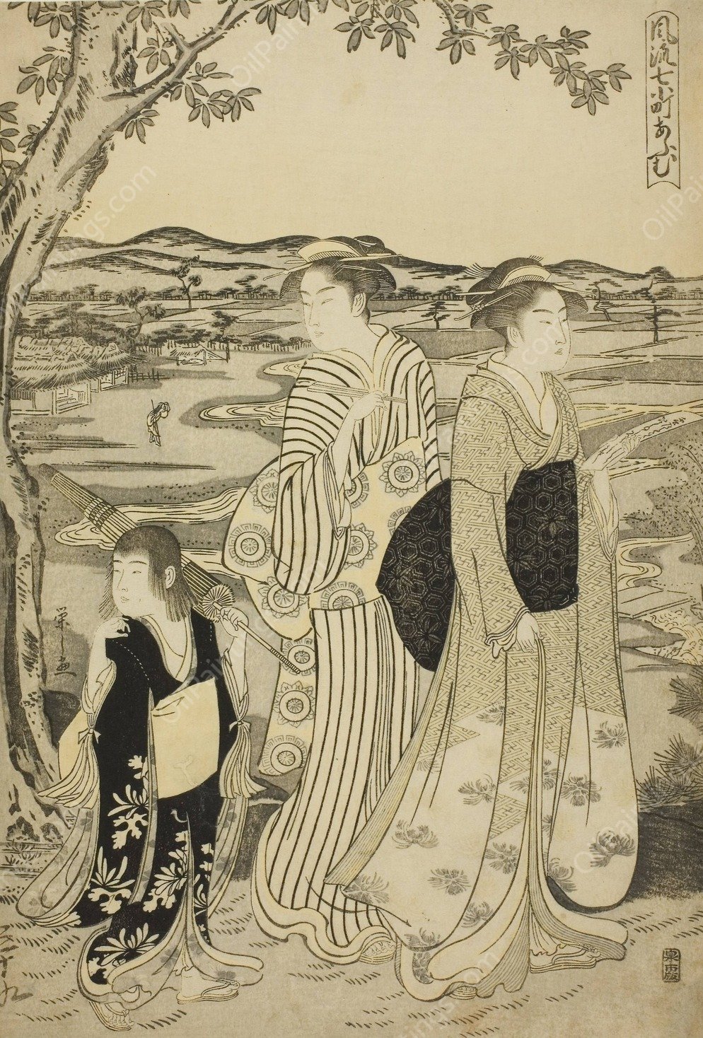 Parrot Komachi, from the series The Fashionable Seven Komachi  by Chobunsai Eishi - Hand-Painted Oil Painting Reproduction