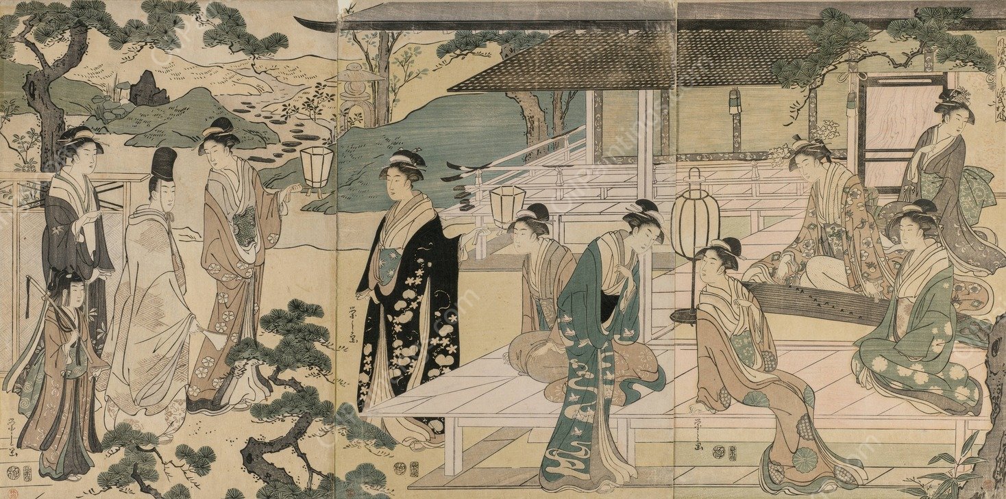 The Matsukaze Chapter of the Tale of Genji  by Chobunsai Eishi - Hand-Painted Oil Painting Reproduction