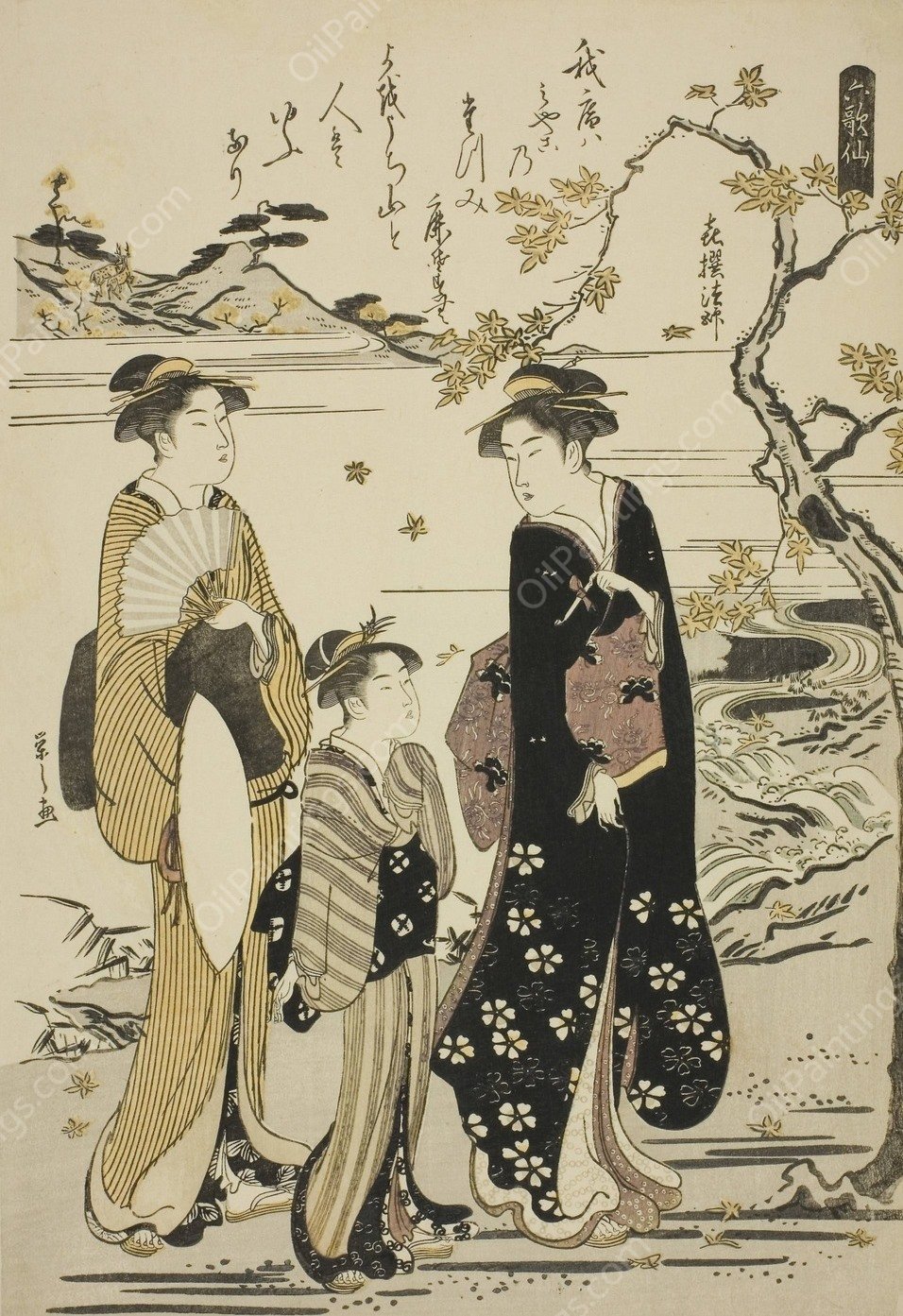 The Priest Kisen, from the series 'Six Immortal Poets'  by Chobunsai Eishi - Hand-Painted Oil Painting Reproduction