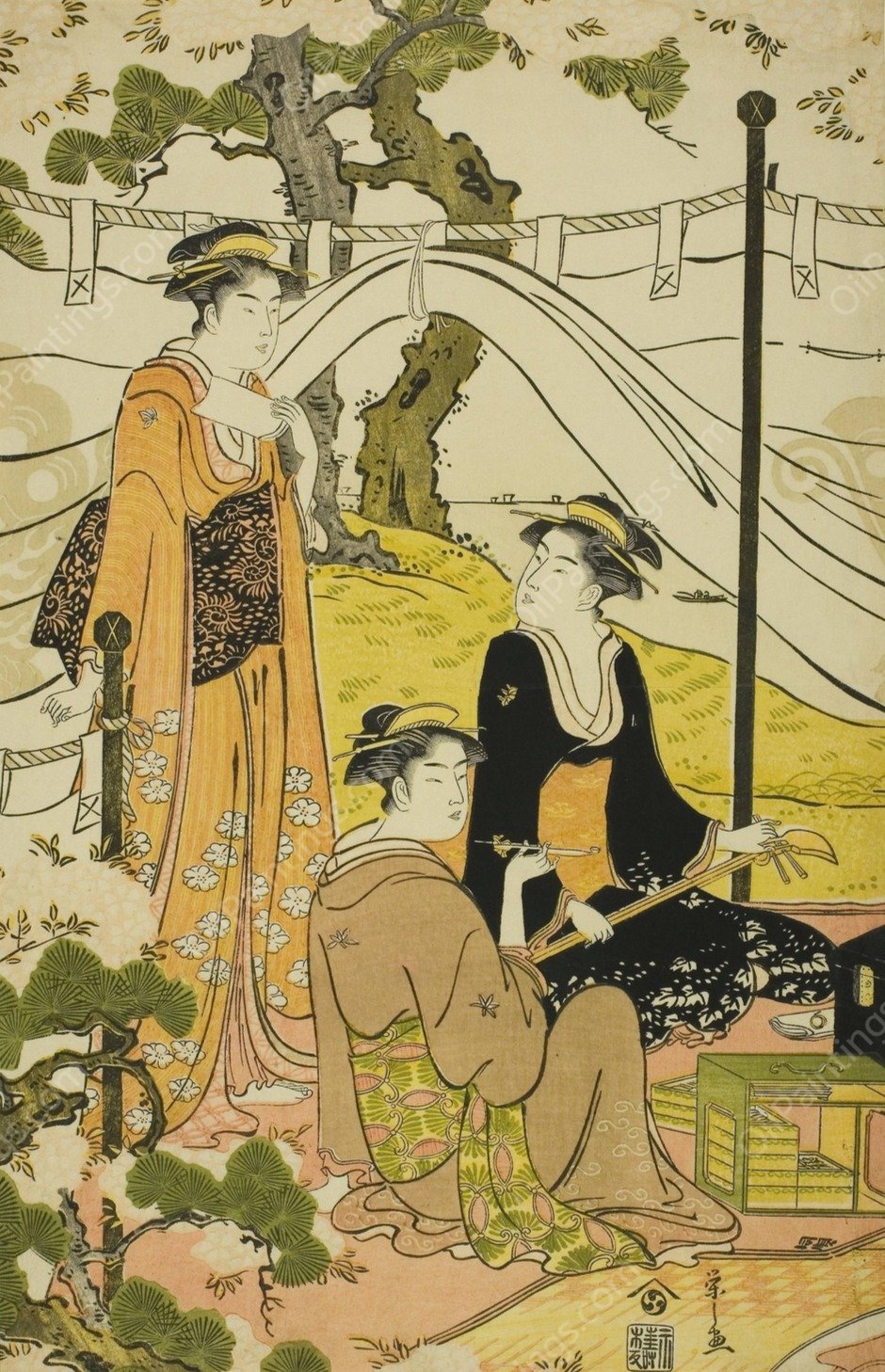 Viewing Cherry Blossoms at Goten Hill III  by Chobunsai Eishi - Hand-Painted Oil Painting Reproduction