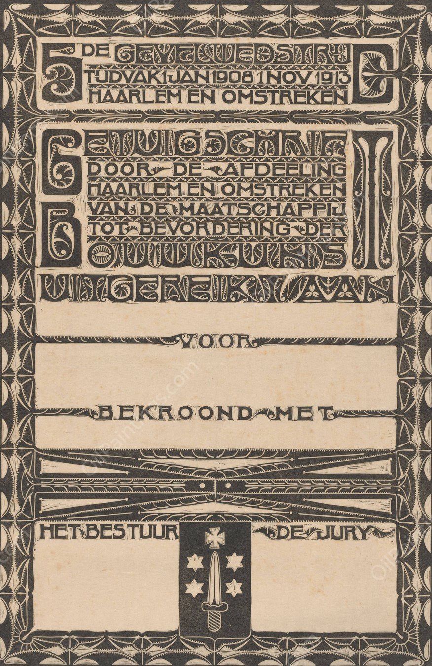 Diploma van de Maatschappij tot Bevordering der Bouwkunst voor een gevelwedstrijd  by Chris Lebeau - Hand-Painted Oil Painting Reproduction