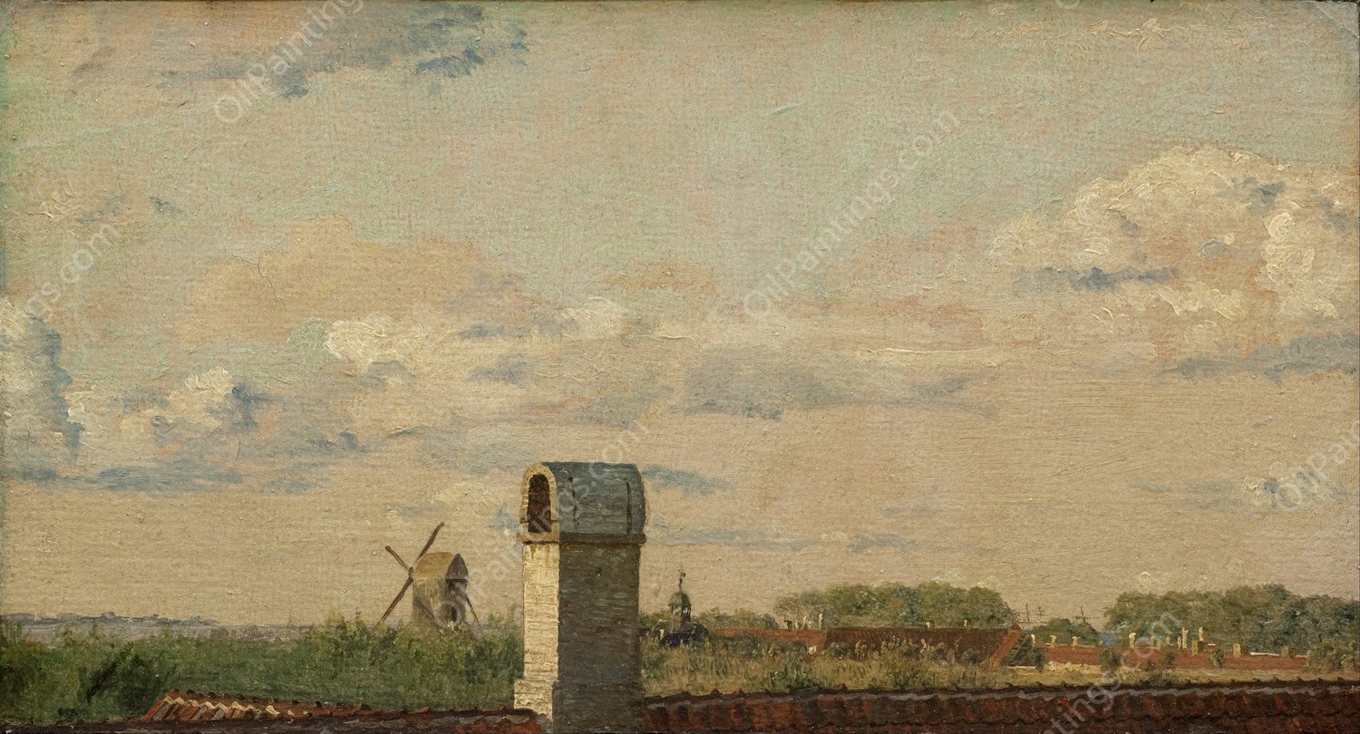 View from a Window in Toldbodvej Looking Towards the Citadel in Copenhagen by Christen Kobke - Hand-Painted Oil Painting Reproduction