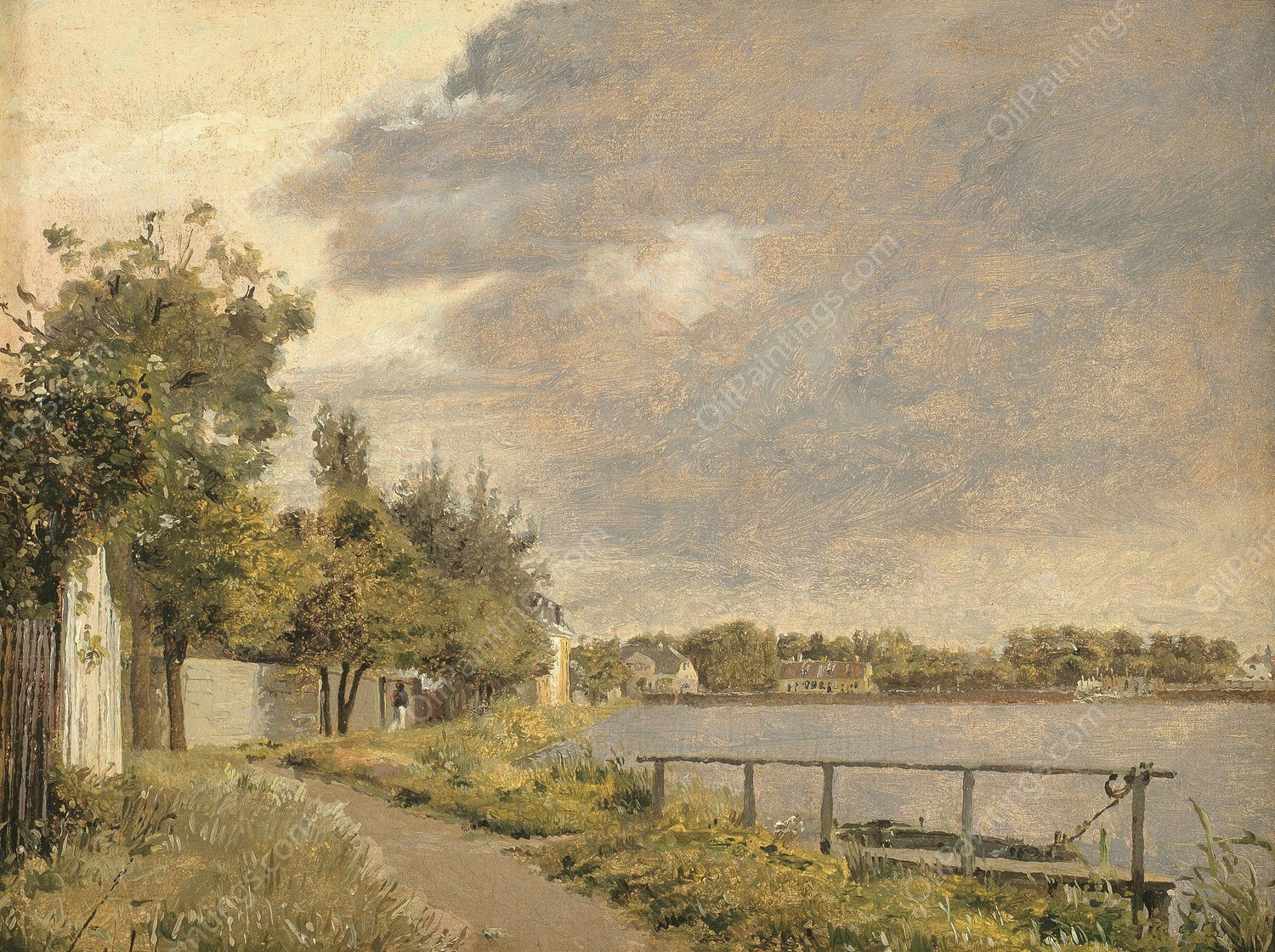 View of Dosseringen near the Suburb osterbro outside Copenhagen, Cloudy Sky  by Christen Kobke - Hand-Painted Oil Painting Reproduction