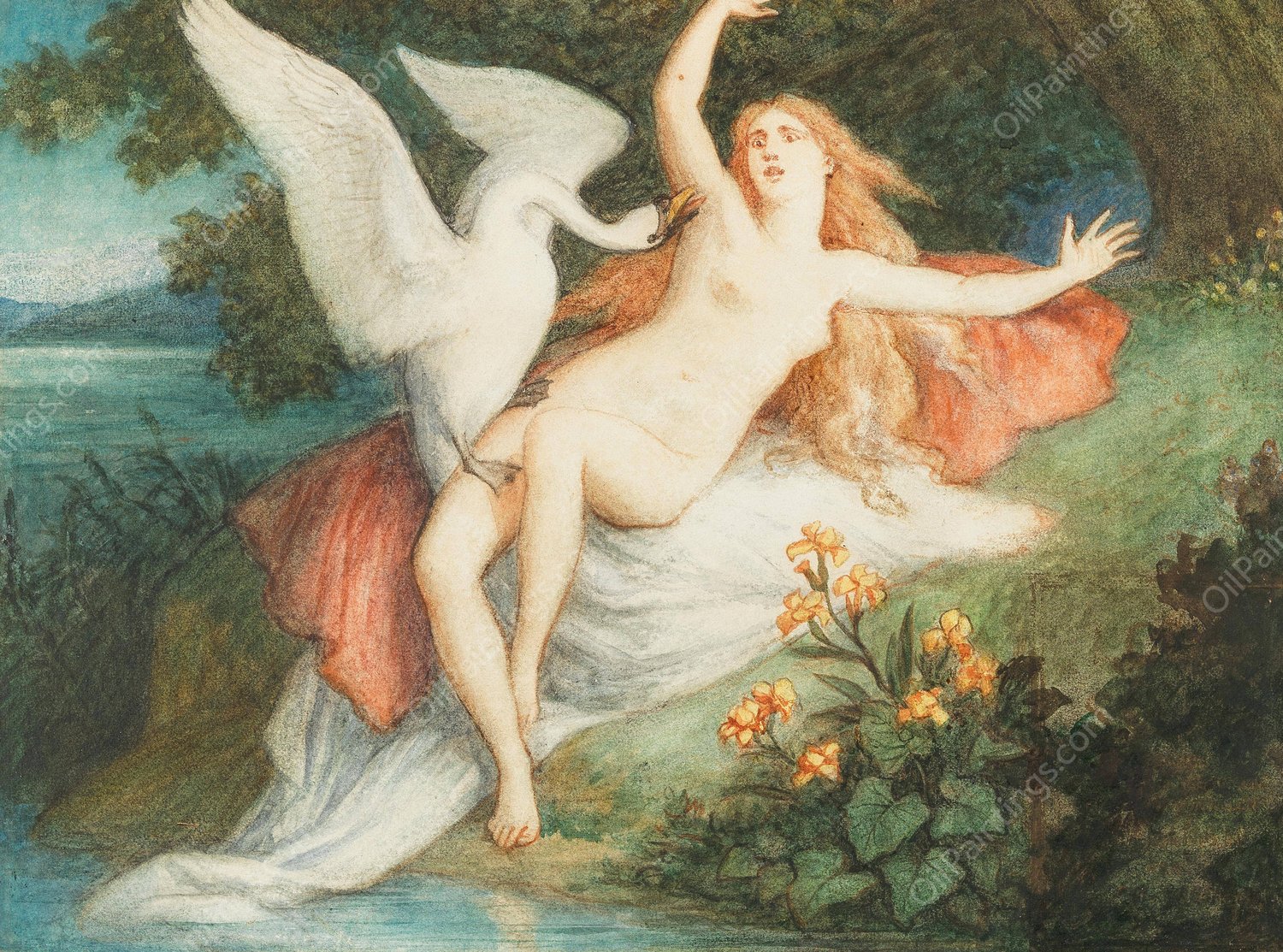 Leda with the Swan  by Christian Griepenkerl - Hand-Painted Oil Painting Reproduction