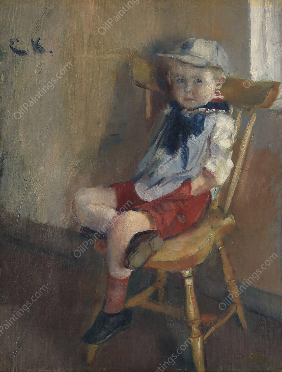 A little Boy on a Chair  by Christian Krohg - Hand-Painted Oil Painting Reproduction