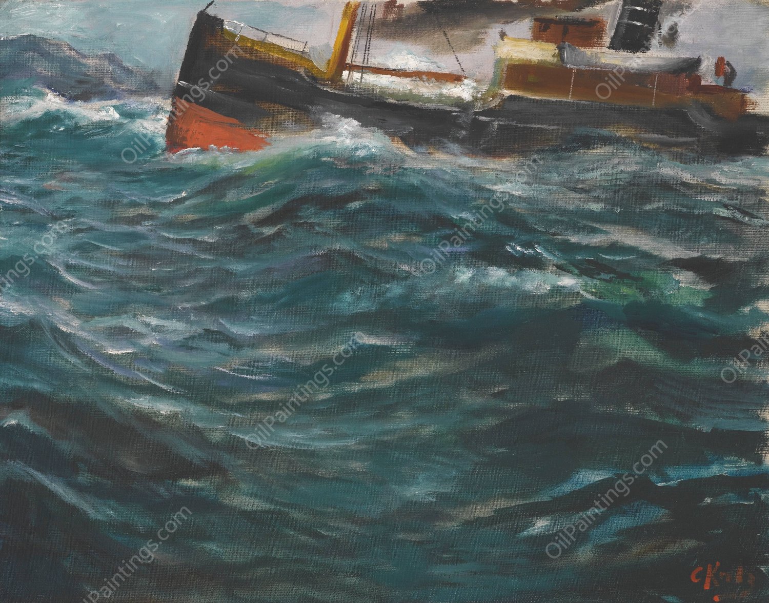 A Ship In Rough Seas by Christian Krohg - Hand-Painted Oil Painting Reproduction
