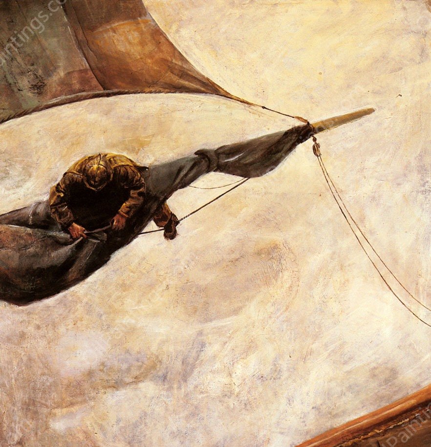 Fixing The Sail by Christian Krohg - Hand-Painted Oil Painting Reproduction