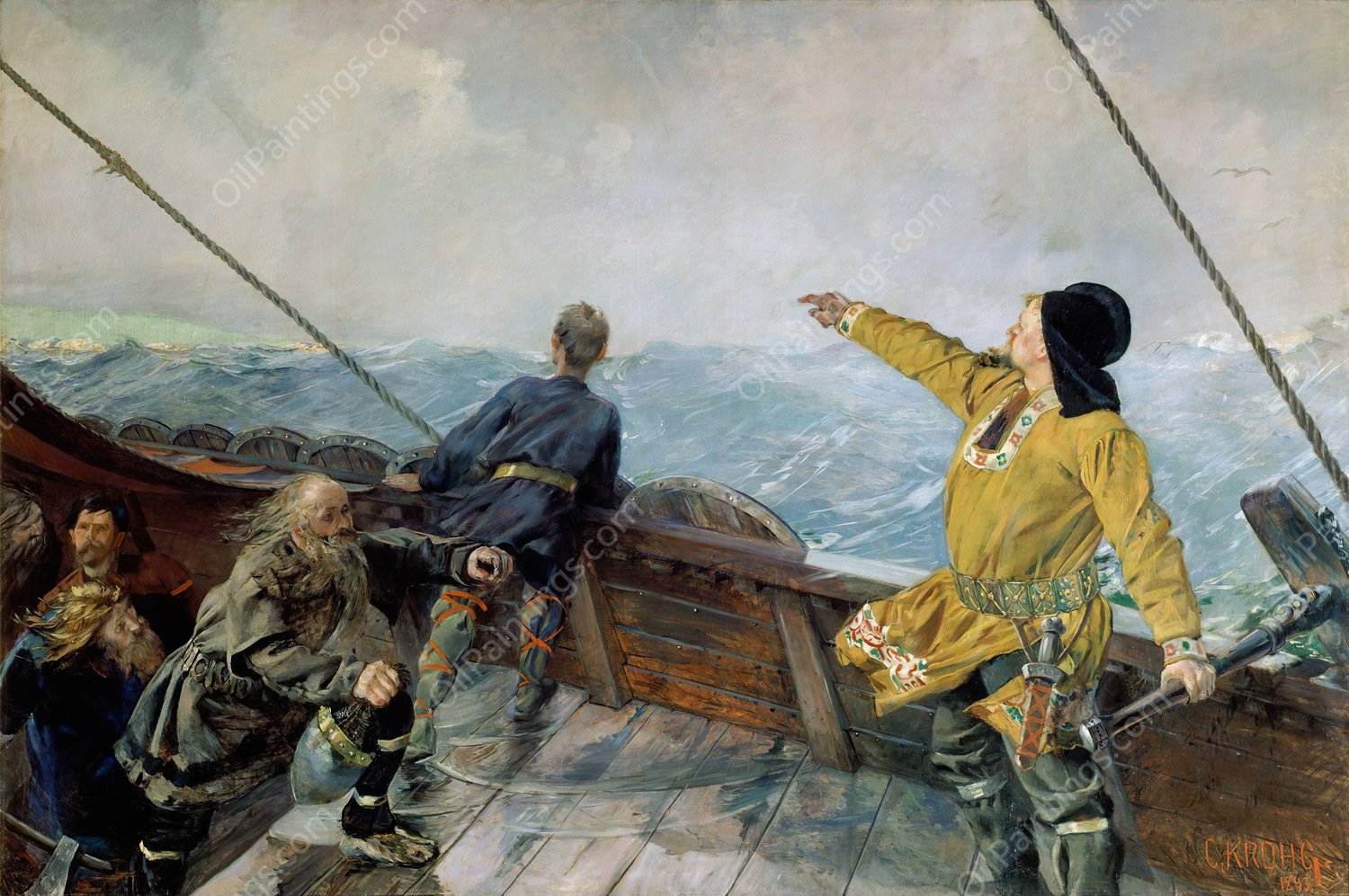Leiv Eirikson discovering America  by Christian Krohg - Hand-Painted Oil Painting Reproduction