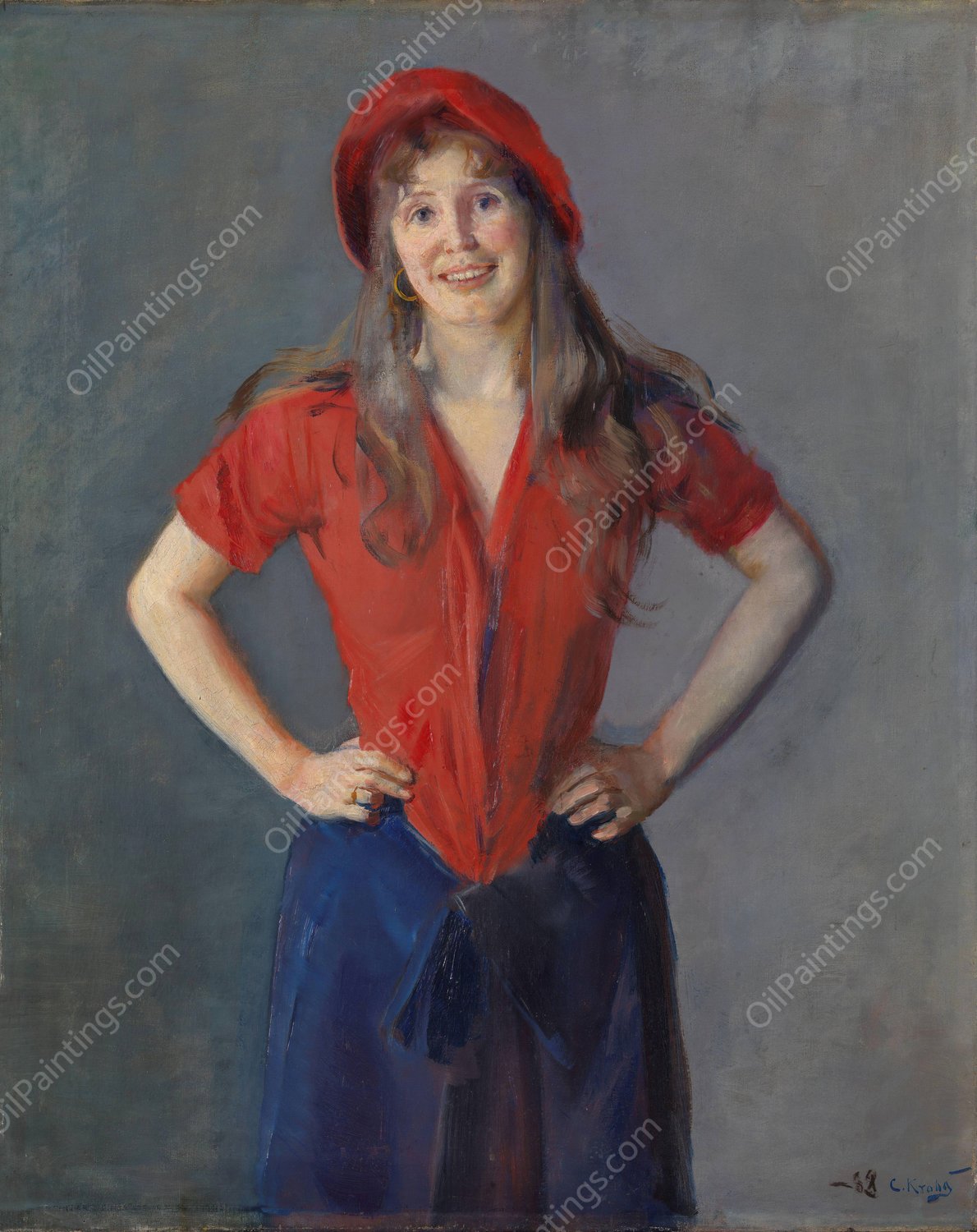 Portrait of the Painter Oda Krohg, b. Lasson  by Christian Krohg - Hand-Painted Oil Painting Reproduction