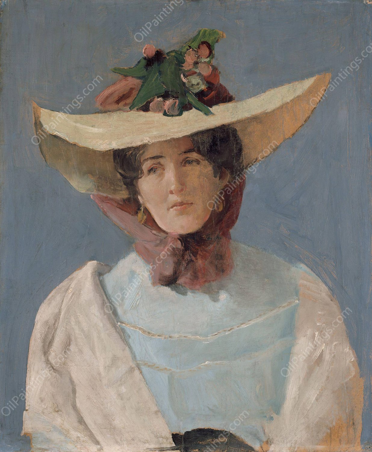 Portrett av skuespillerinnen Agnes Mowinckel  by Christian Krohg - Hand-Painted Oil Painting Reproduction