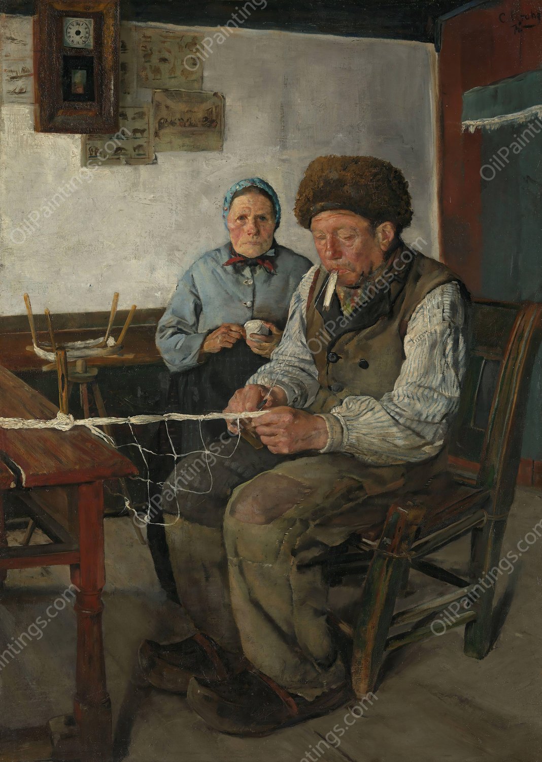 The Net Mender  by Christian Krohg - Hand-Painted Oil Painting Reproduction