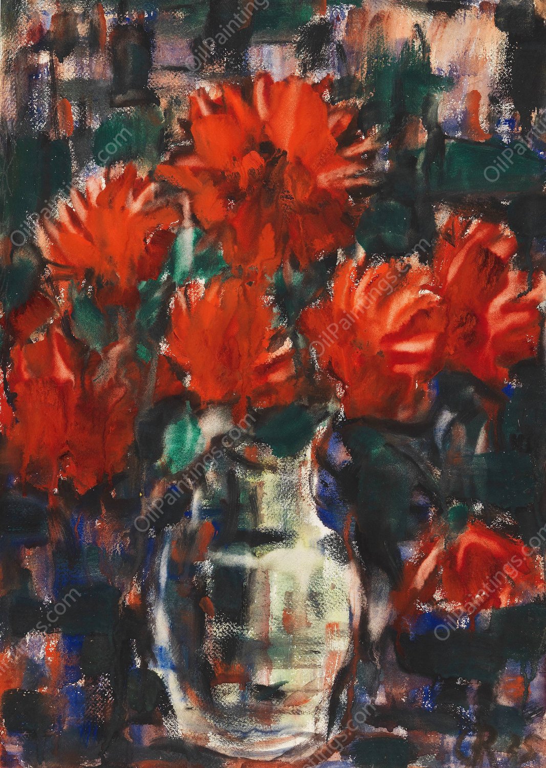 Dahlien  by Christian Rohlfs - Hand-Painted Oil Painting Reproduction