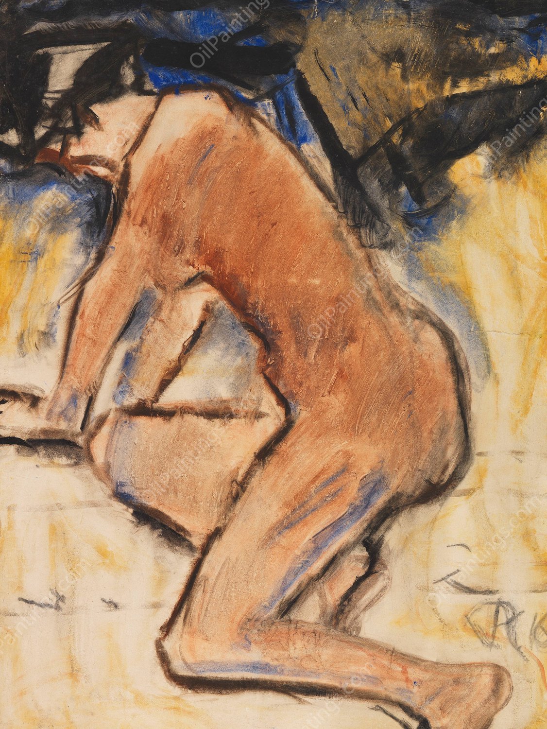 Kniender Akt  by Christian Rohlfs - Hand-Painted Oil Painting Reproduction