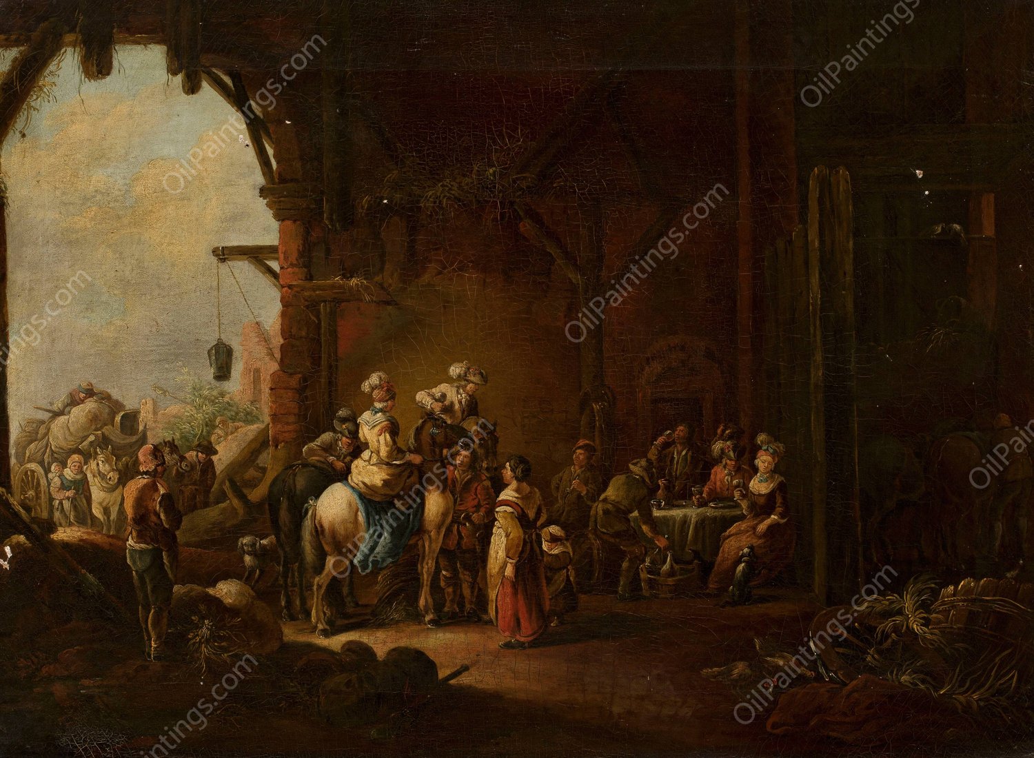 Inn by Christian Wilhelm Ernst Dietrich - Hand-Painted Oil Painting Reproduction