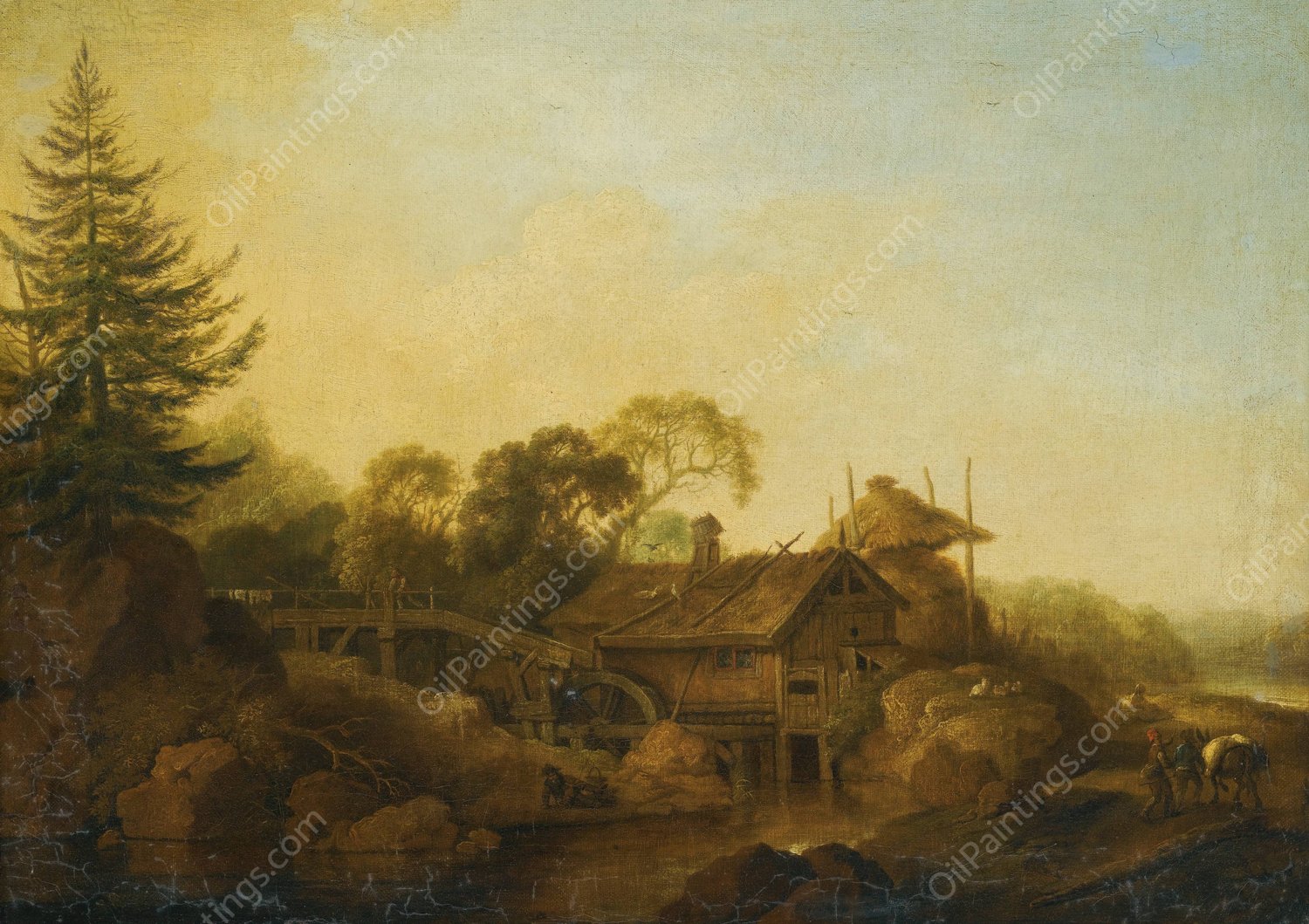 Landscape With Mills At The Edge Of A Wood by Christian Wilhelm Ernst Dietrich - Hand-Painted Oil Painting Reproduction