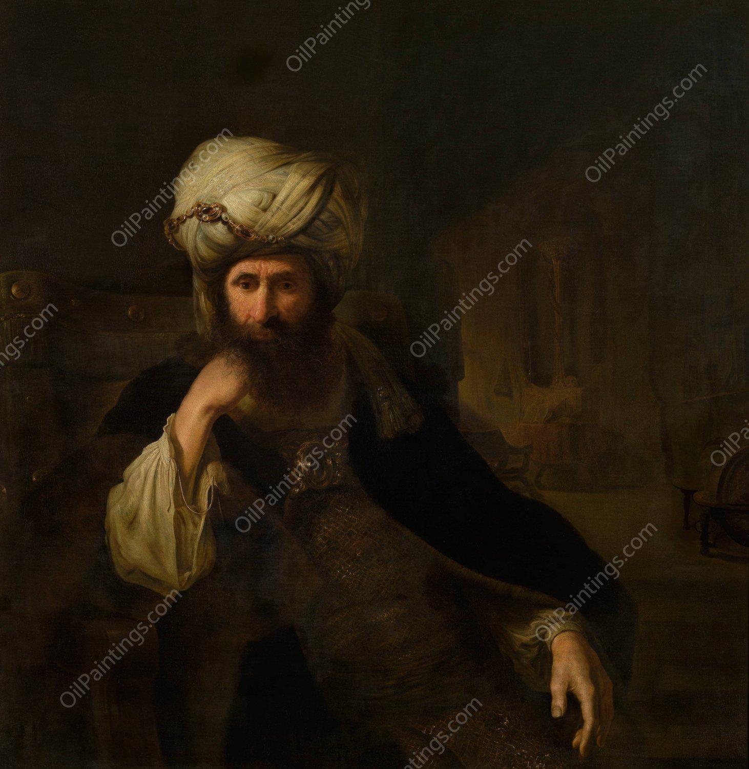 Portrait of a Man in Eastern Attire by Christian Wilhelm Ernst Dietrich - Hand-Painted Oil Painting Reproduction