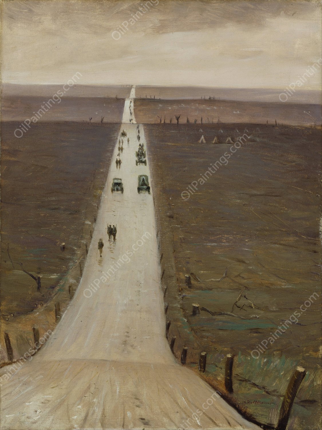 The Road from Arras to Bapaume by Christopher R. W. Nevinson - Hand-Painted Oil Painting Reproduction