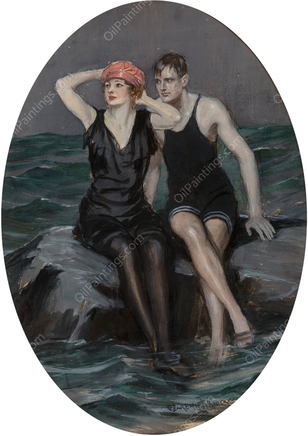 Swimmers by Clarence F. Underwood - Hand-Painted Oil Painting Reproduction