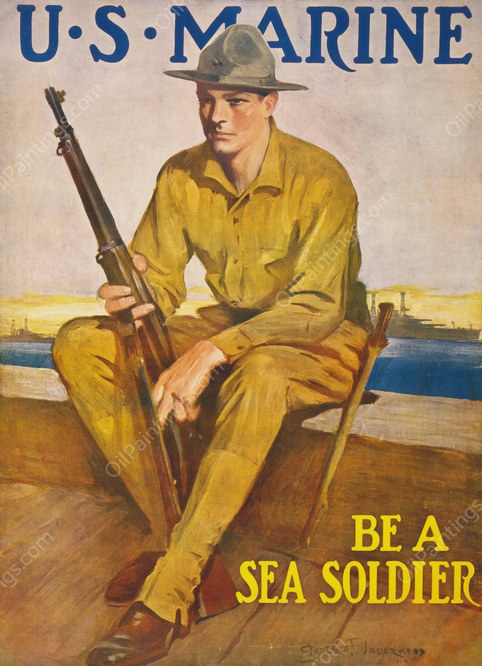 U.S. Marine - Be a sea soldier  by Clarence F. Underwood - Hand-Painted Oil Painting Reproduction