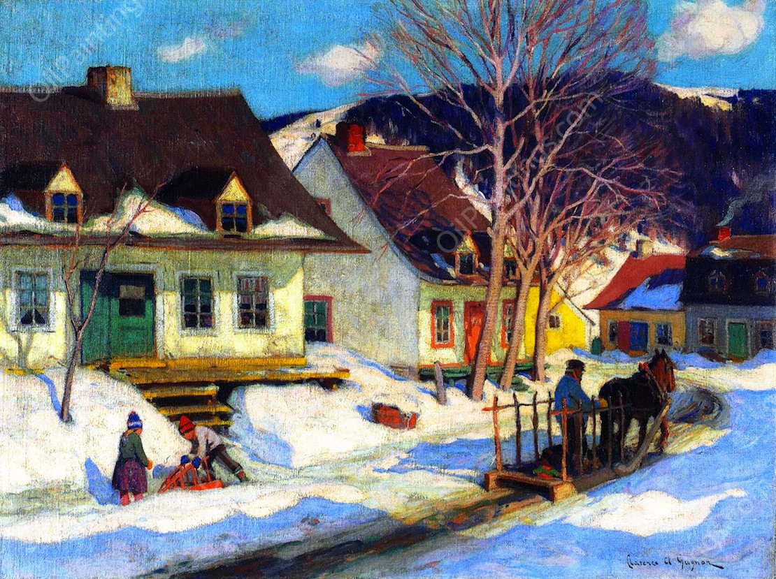 A Quebec Village Street, Winter by Clarence Gagnon - Hand-Painted Oil Painting Reproduction