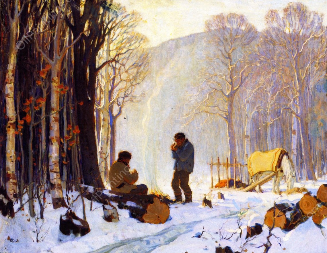 Early Winter Morning in the Woods, Baie-Saint-Paul by Clarence Gagnon - Hand-Painted Oil Painting Reproduction