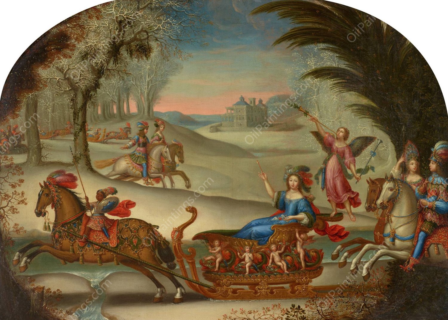 Wedding Sleigh Ride of Marie de Bailleul  by Claude Deruet - Hand-Painted Oil Painting Reproduction