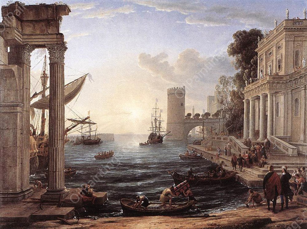 Seaport with the Embarkation of the Queen of Sheba by Claude Lorrain - Hand-Painted Oil Painting Reproduction