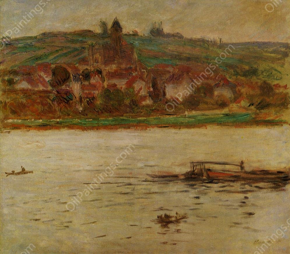 Barge on the Seine at Vertheuil also known as Vetheuil by Claude Monet - Hand-Painted Oil Painting Reproduction