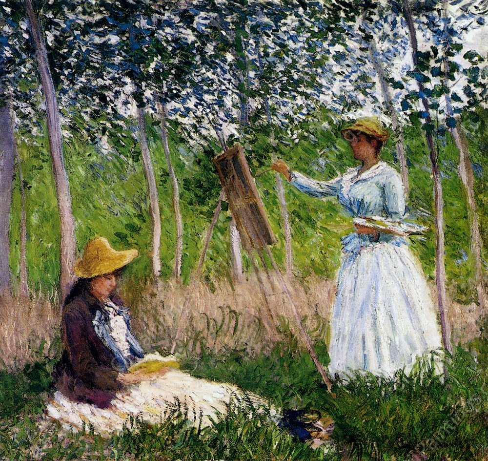 Blanche Hoschede at Her Easel in the Woods at Giverny by Claude Monet - Hand-Painted Oil Painting Reproduction