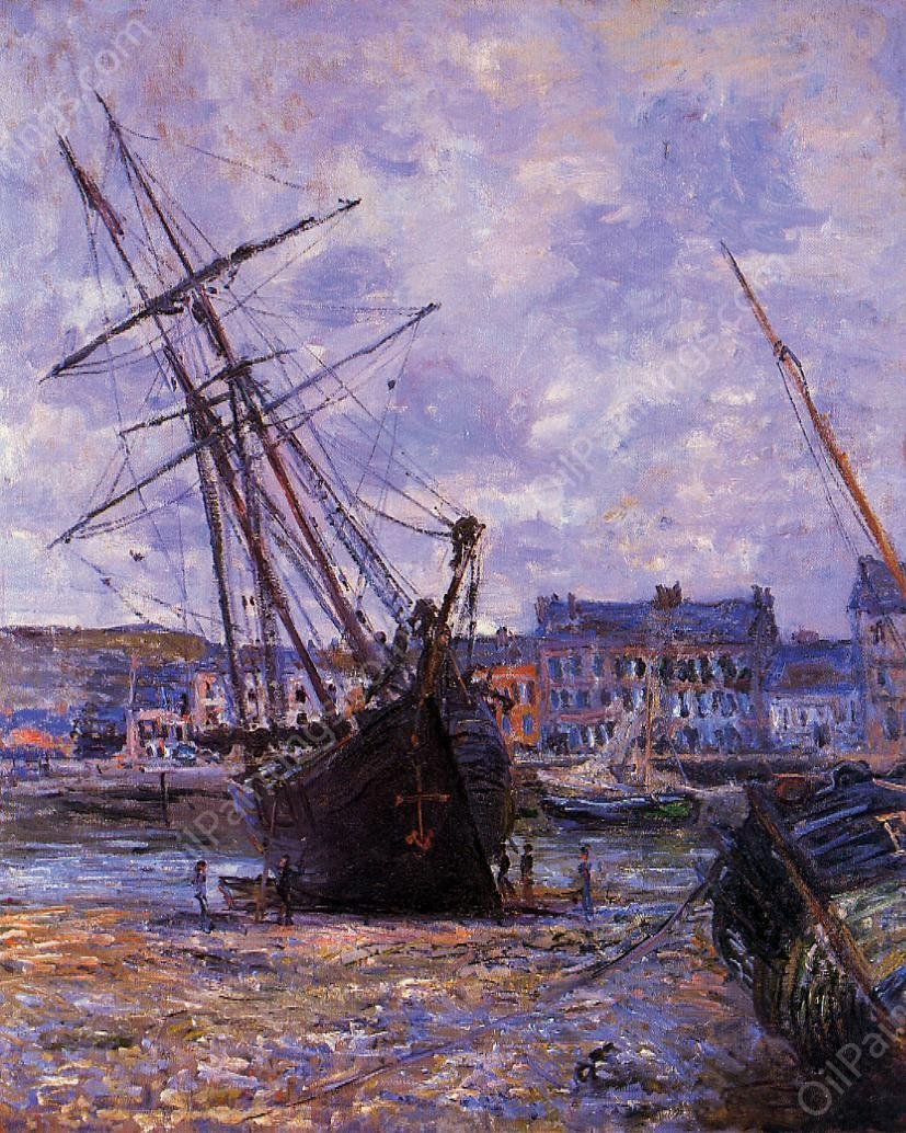 Boats Lying at Low Tide at Facamp by Claude Monet - Hand-Painted Oil Painting Reproduction