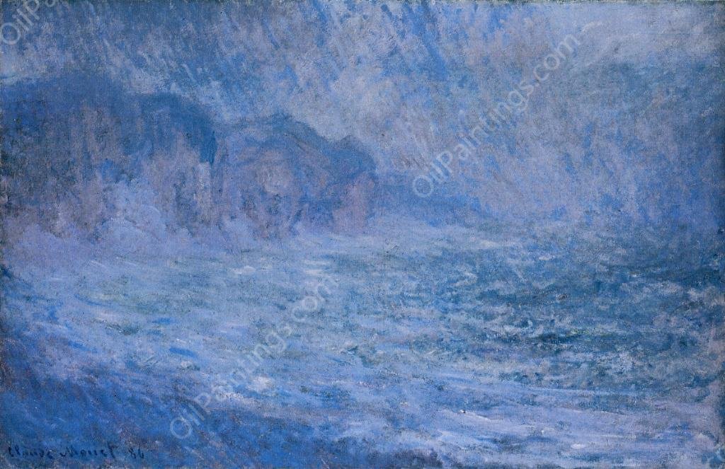 Cliffs at Pourville, Rain by Claude Monet - Hand-Painted Oil Painting Reproduction