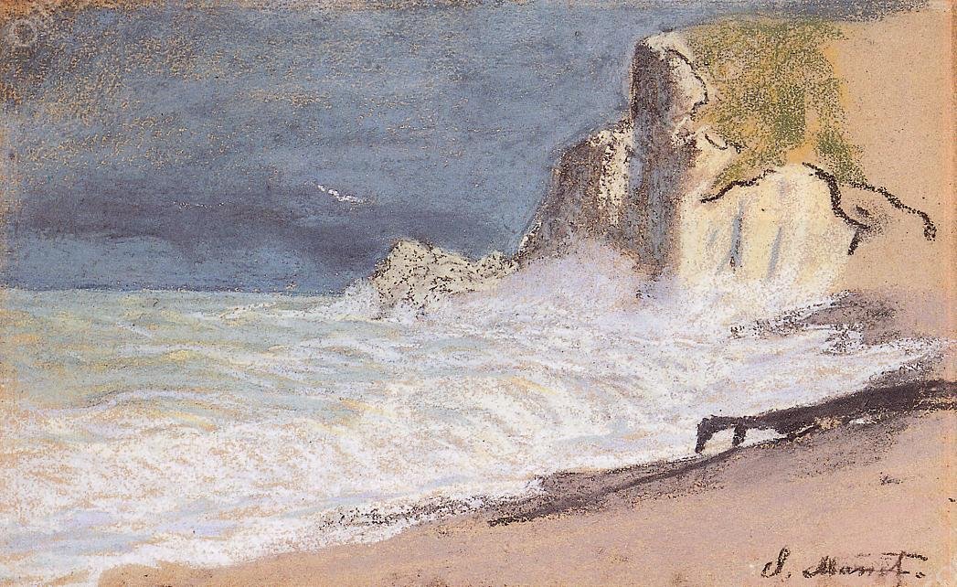 Etretat - Amont Cliff, Rough Weather by Claude Monet - Hand-Painted Oil Painting Reproduction