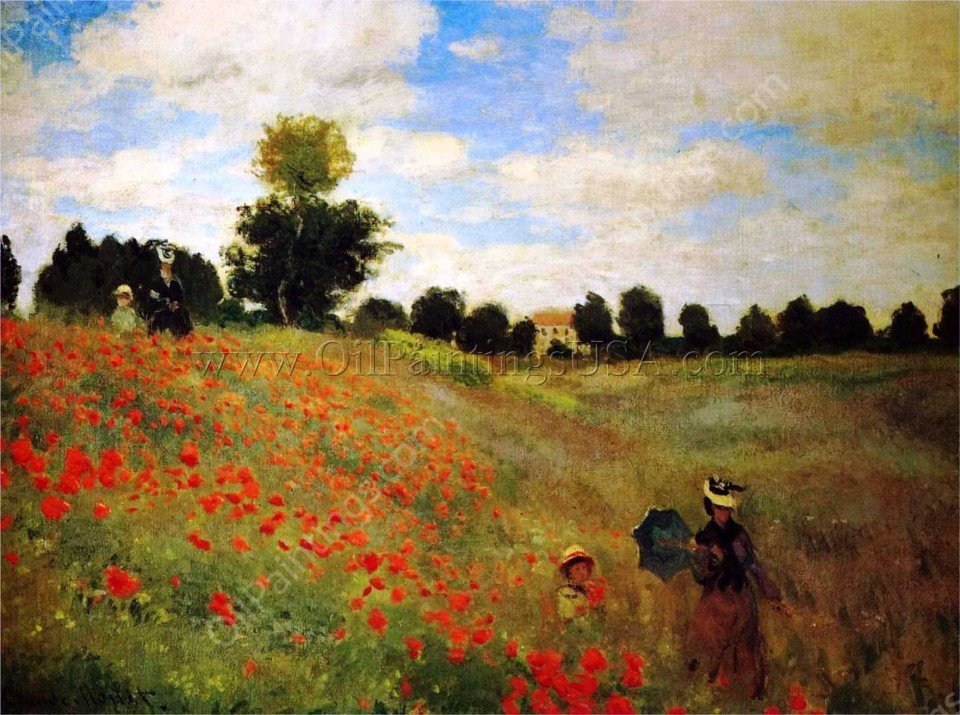 Field of Poppies at Argenteuil by Claude Monet - Hand-Painted Oil Painting Reproduction