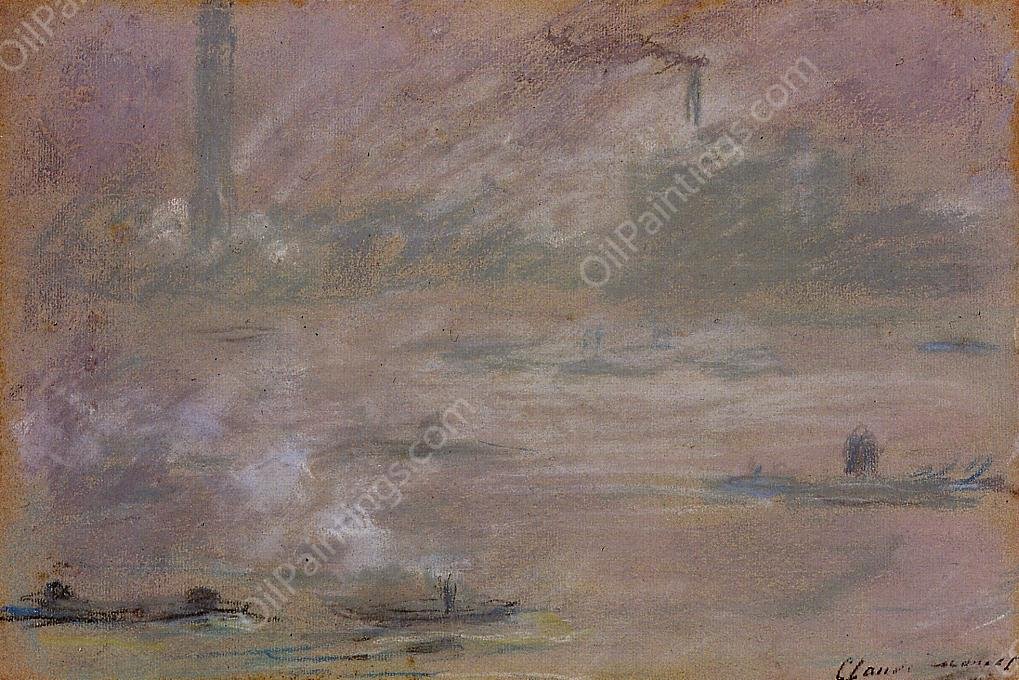 London, Boats on the Thames by Claude Monet - Hand-Painted Oil Painting Reproduction