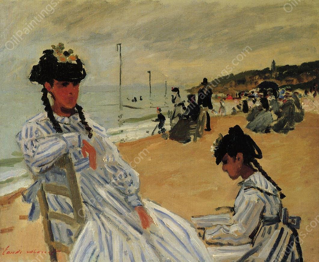On the Beach at Trouville by Claude Monet - Hand-Painted Oil Painting Reproduction