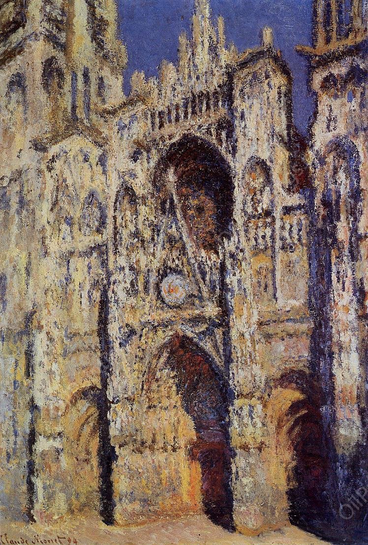 Rouen Cathedral, the Portal and the Tour d'Albane, Full Sunlight by Claude Monet - Hand-Painted Oil Painting Reproduction