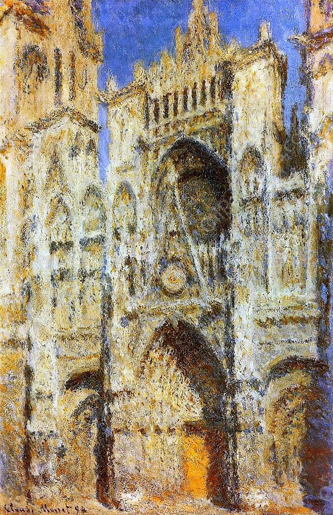 Rouen Cathedral, West Facade, Sunlight by Claude Monet - Hand-Painted Oil Painting Reproduction